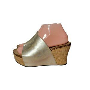 Volatile Scholar Cork Wedge Slide Sandals Metallic Womens Size 8 Faux Leather